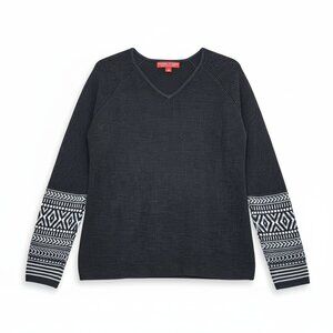 Krimson Klover Sweater Womens Medium Black Waffle Knit Thermal Merino Silk Blend